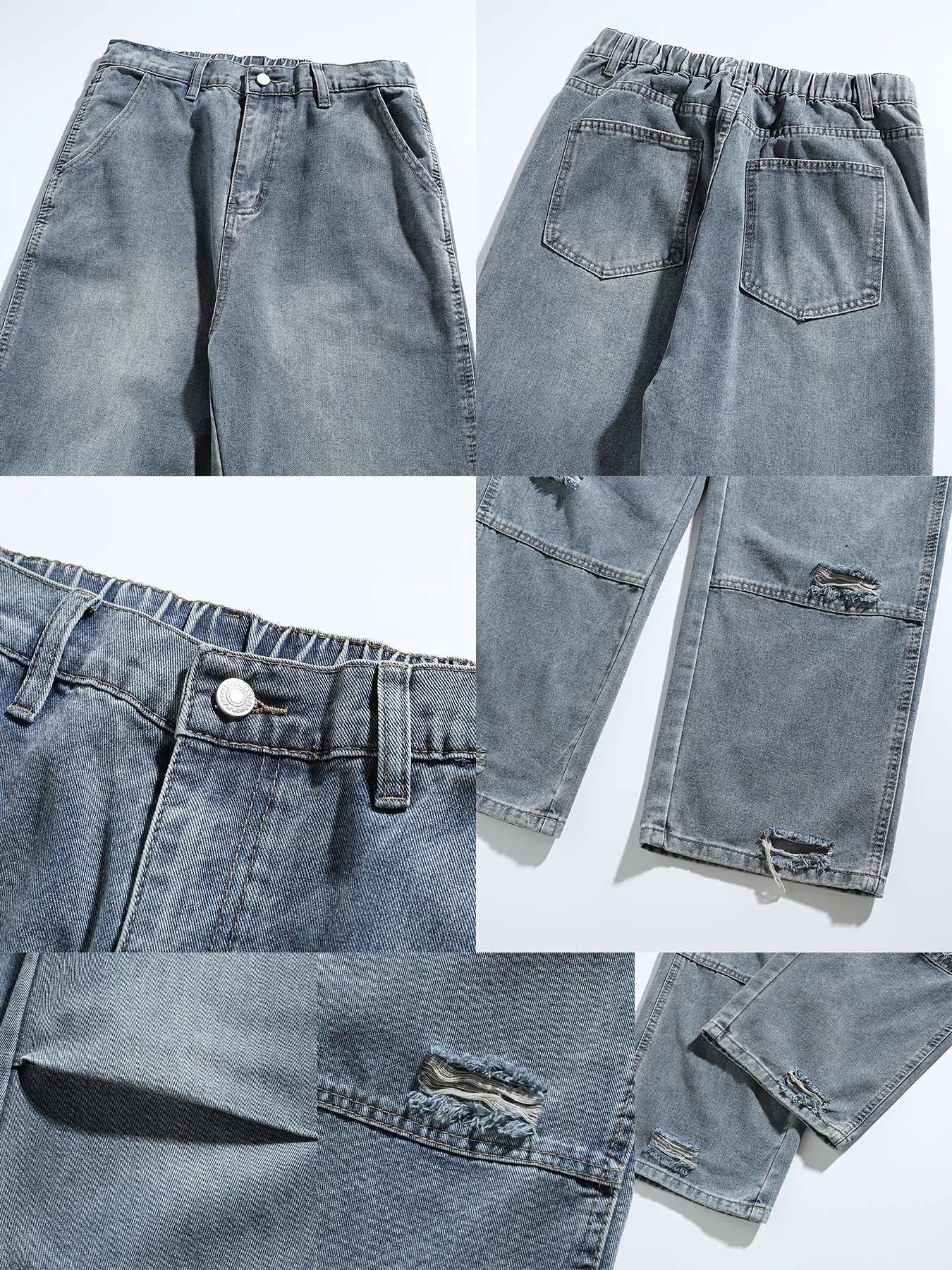 mens casual denim jeans with ripped waist regular fit non stretch solid with pockets zipper fly cotton denim for outdoor weekend activities details 6