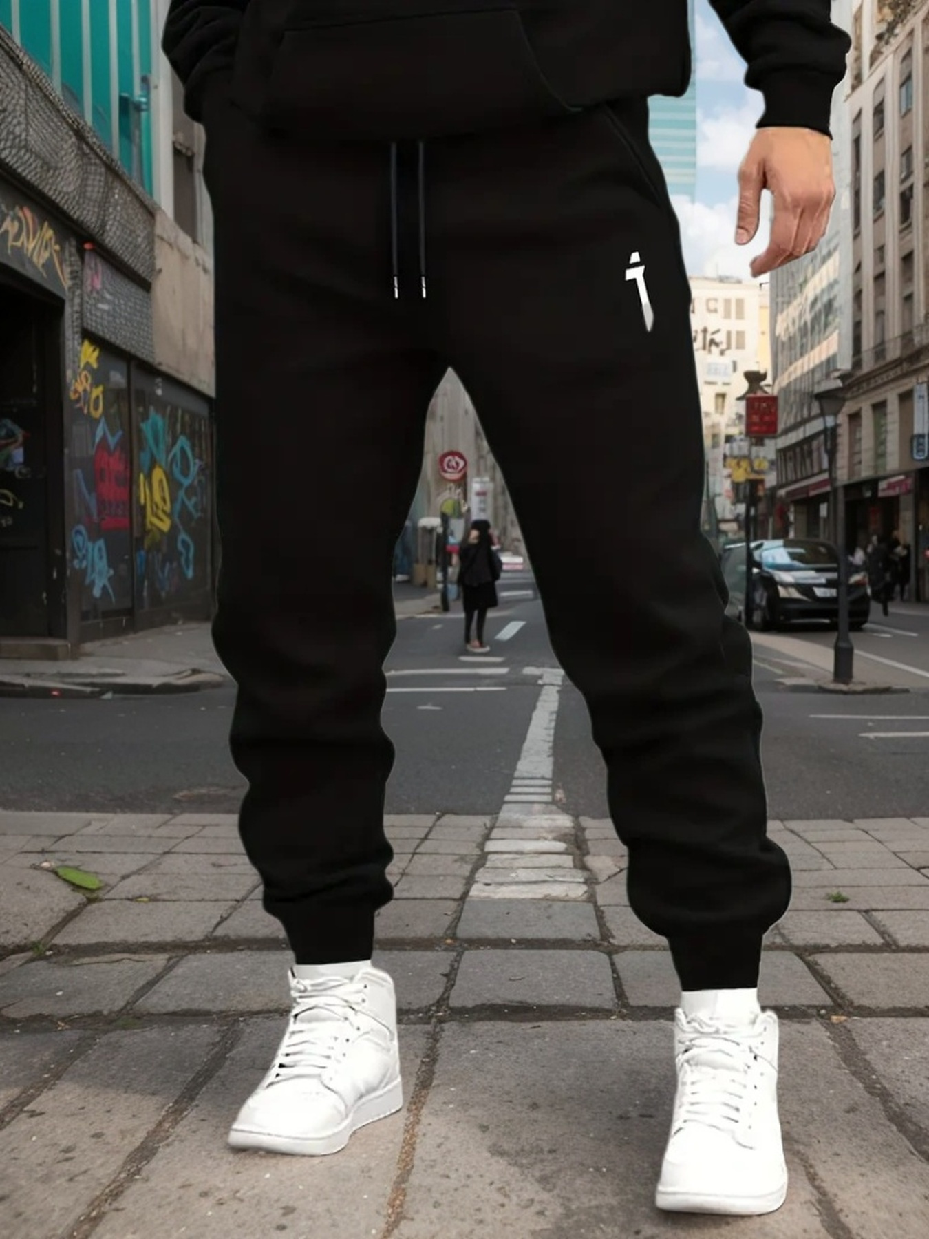 1pc Men S Casual Cotton Sweatpants with Letter Print, Waist Drawstring, Knit Fabric, Regular Fit for Outdoors - 50% Cotton, 50% Polyester , Adult Autumn/ Pants details 0