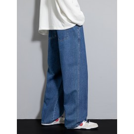 Men's Street Style Wide Leg Denim Jeans, Casual Drawstring Pants, Hip-Hop Loose Fit Jeans