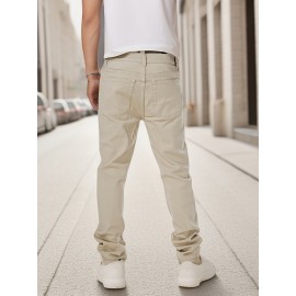 Men's Slim-Fit Stretch Cotton Jeans - Classic White, All-Season Casual Denim with Ripped Detail