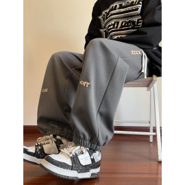 Men's Casual Joggers with Embroidered Design - Comfy Drawstring Sweatpants for Spring & Fall, Versatile Loose Fit