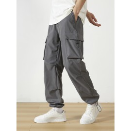 Men's Casual Flap Pocket Straight Leg Cargo Pants, Street Style Casual Pants For Outdoor Activities
