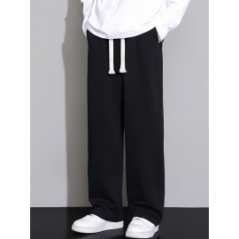 1pc Men'S Casual Cotton Blend Straight Leg Pants with Drawstring Waist - Solid Color, Regular Fit, Slight Stretch Knit Fabric, Comfortable Soft for Weekend Casual Fall/Winter Outdoor Wear