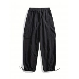 Relaxed Fit, Men's Vintage-Inspired Cargo Pants - Nylon, Casual Fit with Drawstring Waist for Spring/Fall