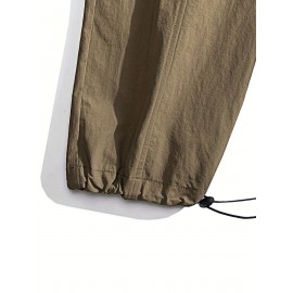 Relaxed Fit, Men's Vintage-Inspired Cargo Pants - Nylon, Casual Fit with Drawstring Waist for Spring/Fall
