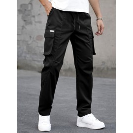 Men's Cargo Pants, Fashionable Casual Workwear, Polyester, Solid Color, Non-Stretch, Regular Fit, Woven Fabric, Novelty Clothing for Men