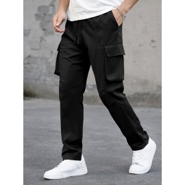 Men's Cargo Pants, Fashionable Casual Workwear, Polyester, Solid Color, Non-Stretch, Regular Fit, Woven Fabric, Novelty Clothing for Men