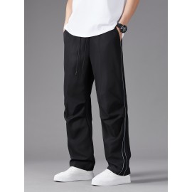 Men'S Casual Joggers, Polyester 100%, Basics Style, Solid Color, Regular Fit Straight Leg, with Drawstring Waist, for Spring/Fall - Non-Stretch Woven Fabric