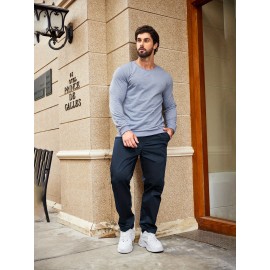 1pc Men'S Casual Cotton Drawstring Pants - Solid Color, Non-Stretch Fabric, Regular Fit, All-Season Straight Leg Cargo Trousers