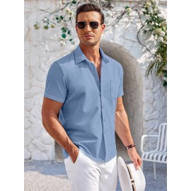 Mens Summer Beach Shirt Short Sleeve Shirts Casual Button Down Shirts Wrinkle Free