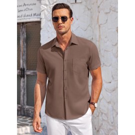 Mens Summer Beach Shirt Short Sleeve Shirts Casual Button Down Shirts Wrinkle Free