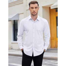 Men's 2-in-1 Formal & Casual Shirt with Detachable Collar - Long Sleeve, Wrinkle-Resistant Polyester Blend, Button-Up Business Style