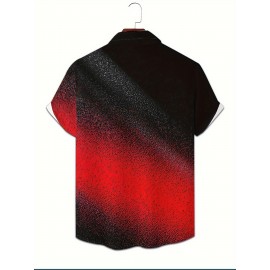 Men's Casual Short Sleeve Shirt with 3D Geometric Print - Polyester, Machine Washable, Non-Stretch Fabric