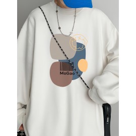 MOGAO Casual Geometric Sweatshirt for Men - Polyester Knit Fabric, Long Sleeve, Regular Fit, Round Neck, Comfortable and Trendy Unisex Hoodie