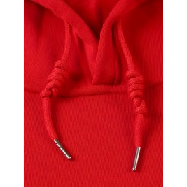 Men's Polyester Hooded Sweatshirt with Geometric Leaf Applique, Sports Style Active Hoodie with Slight Stretch, Regular Fit Knit Fabric Pullover - Casual Hip Hop Streetwear