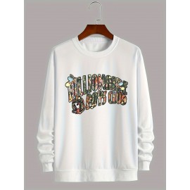 Featuring Textures Design Letter BOYS CLUB Printed Men's Crew Neck And Long Sleeve Sweatshirt, Casual Style, Breathable, Comfortable, Stylish Street Fashion Pullover Sweatshirt