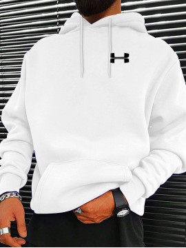 Men'S Cotton Hoodie - Casual Style, Knit Fabric, Loose Fit, 100% Cotton, Printed Design, Four Seasons Wear, Hooded Pullover with Slight Stretch, No Details - Sportswear for Daily Outdoor Activities