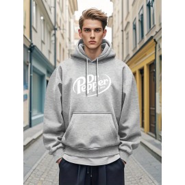 1pc Dr Pepper Print Men'S Casual Hoodie - Cozy Long Sleeve Pullover with Hood, Polyester Fabric, Regular Fit, Stretchy, for Autumn/Winter