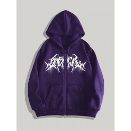 Men's Gothic Thorns Graphic Hoodie - Fall/Winter Casual Knit Fabric Zip-Up Hooded Sweatshirt with Geometric Pattern - 100% Polyester Slight Stretch Regular Fit