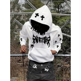 Men's Casual Hoodie with Unique Print Design - Soft Polyester, Machine Washable, Loose Fit Pullover with Kangaroo Pocket